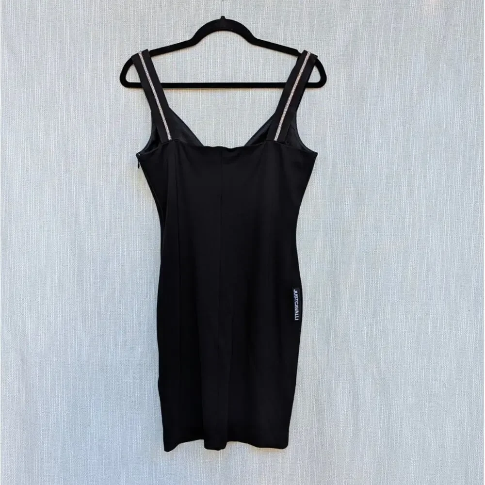 Just Cavalli Dress Womens IT42/US 6 Black Sleeveless Bodycon Slim Mini Logo NWT - Picture 4 of 14
